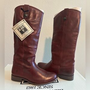NEW with tags and box- Rare Frye Mellisa Button Boots Extended Calf - Bordeaux